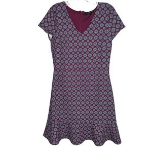 Banana Republic Dress, Size 6, Purple Geometric, Short Sleeve, V Neck